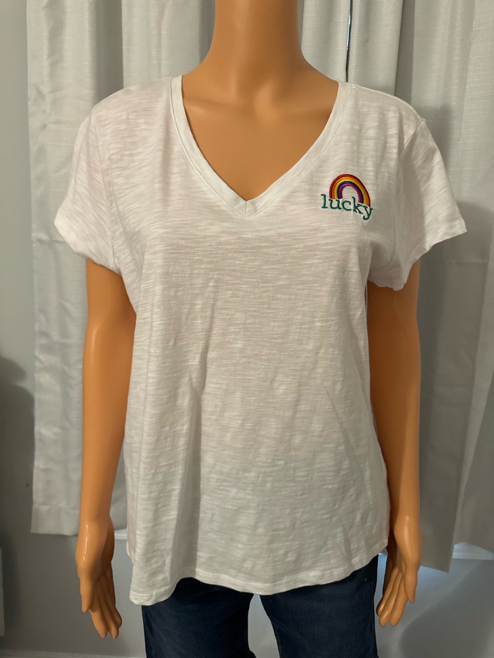 Cute Brit.ny size L white embroidered Licky rainbow short sleeve shirt new